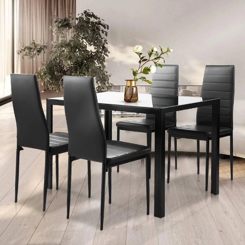 Glass Dining Table and 4 PU Leather Chair for Kitchen S511