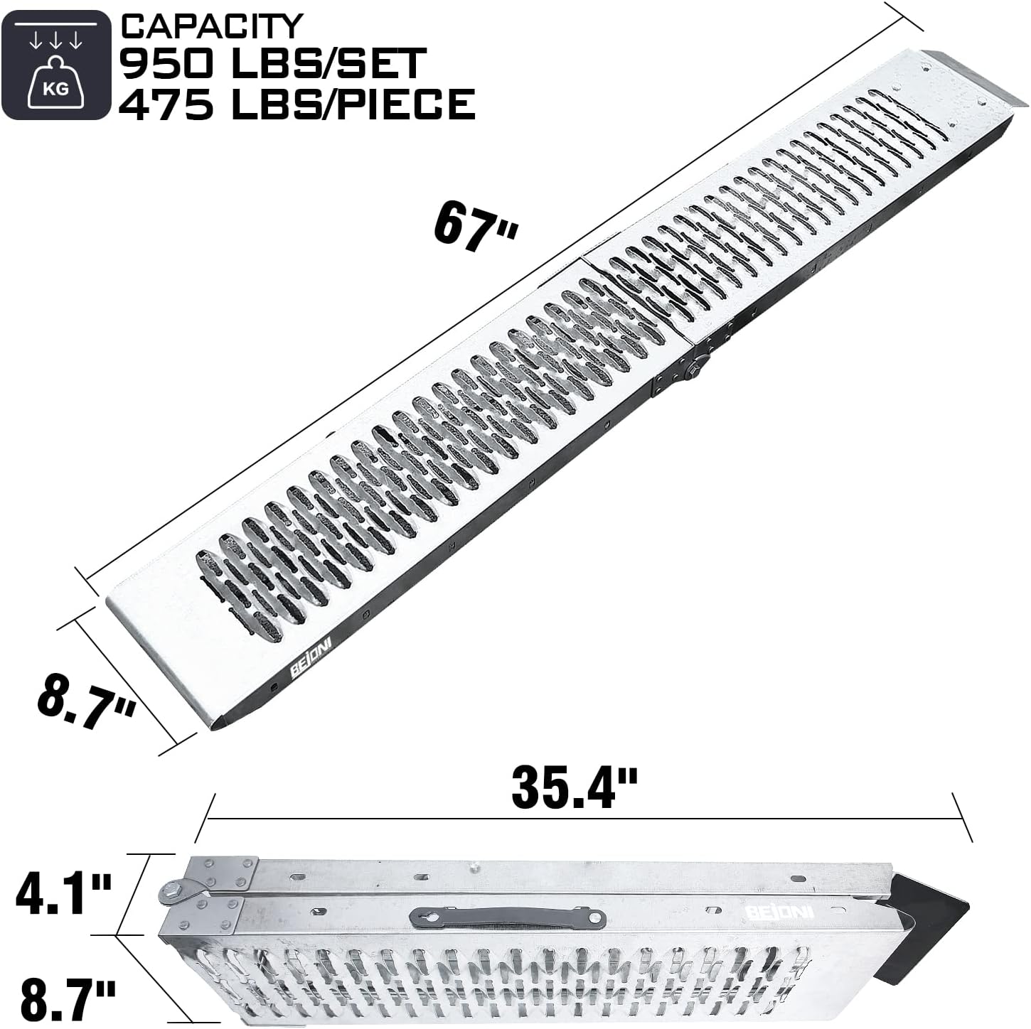 Folding Heavy Duty Steel Loading Ramps for Truck & Trailer, 950 lb Capacity, 1 Pair H667476