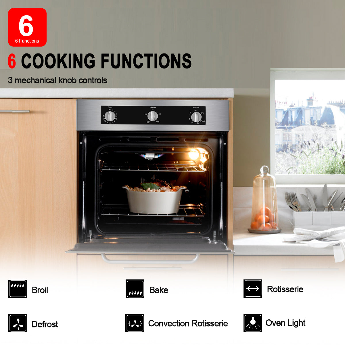 24" Built-in Natural Gas Oven with Convection and Rotisserie, Stainless Steel C72648