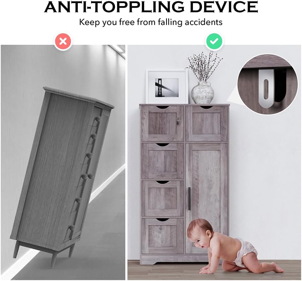 Bathroom Floor Storage Cabinet with 4 Drawers and Adjustable Shelves K979