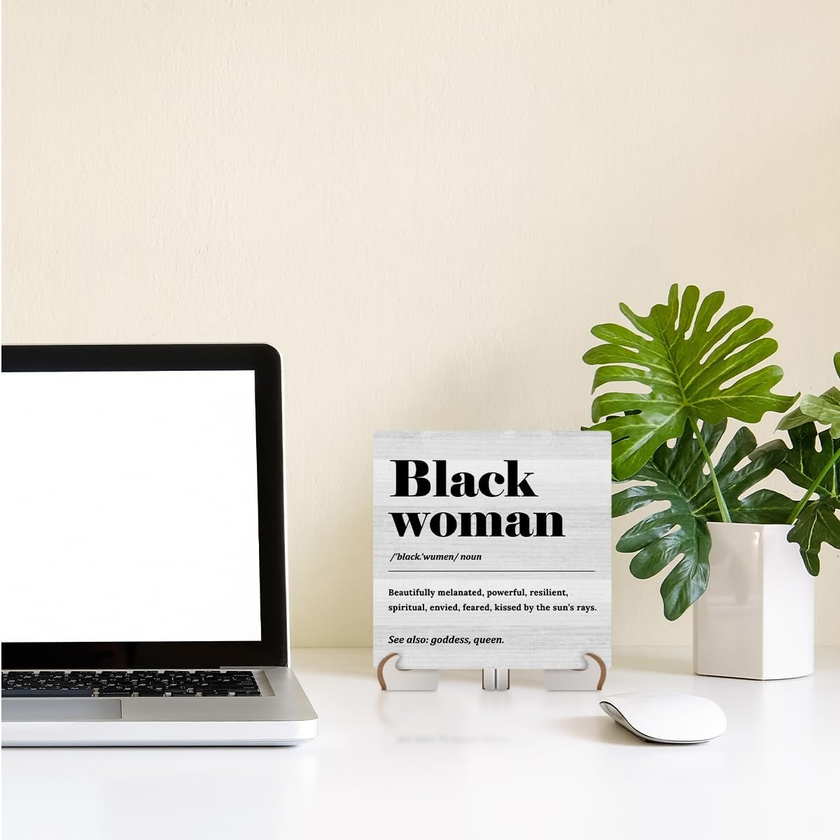 Black Woman Definition Wood Sign Desk Decor Rustic Office Cubicle Inspirational Quotes Plaque with Wooden Stand I933238