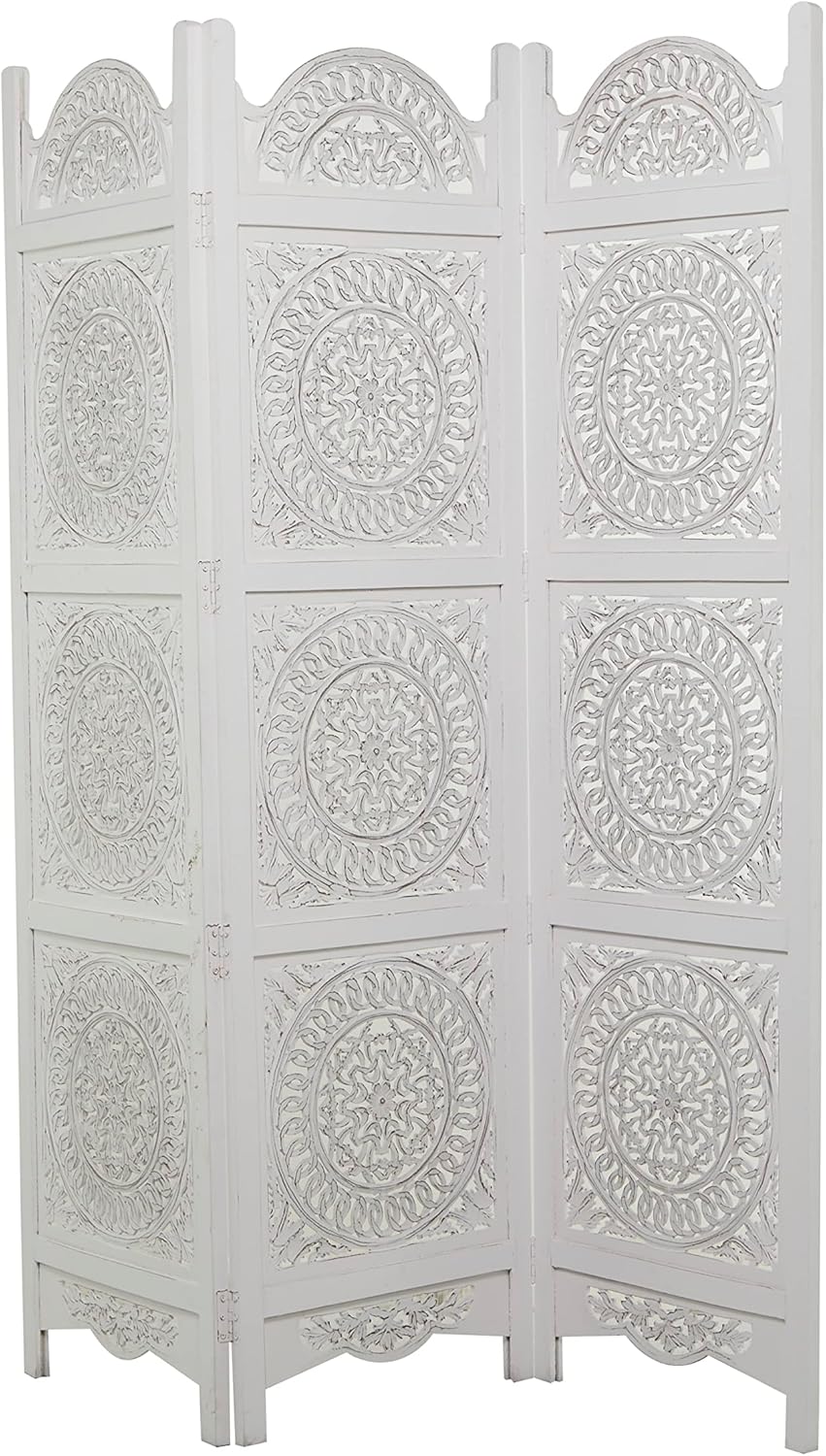 Wood Floral Handmade Partition Room Divider Screen 3 Panel Foldable Privacy Screen E299680
