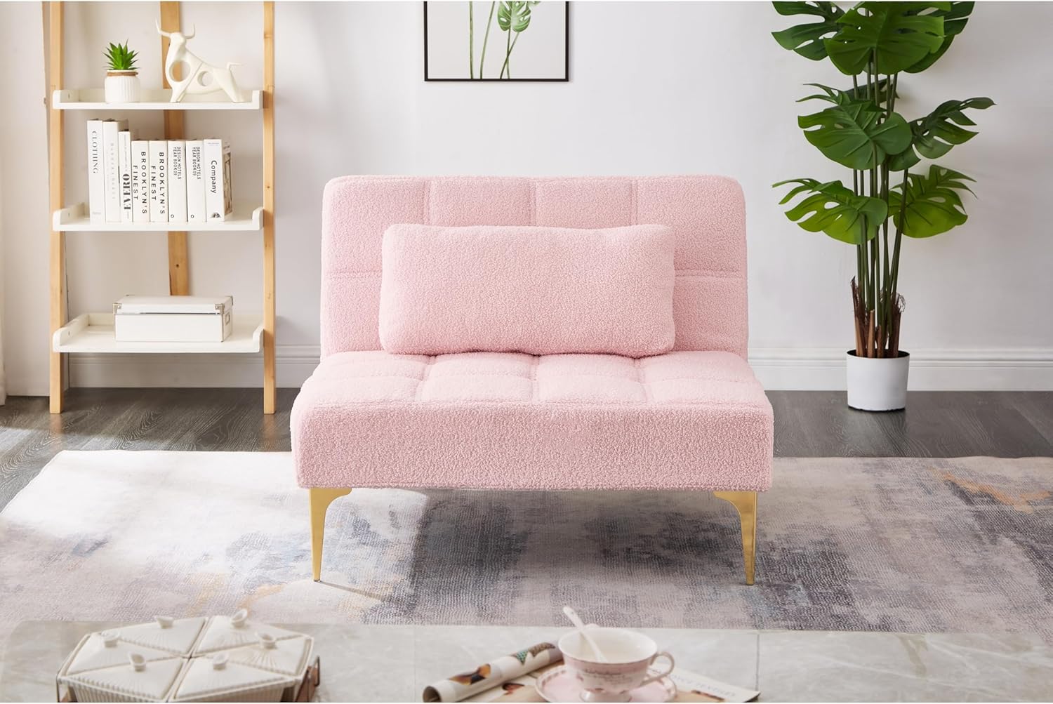 Convertible Single Sofa Bed Futon Chair Lounger Pink Chevron A5361