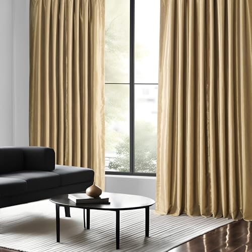 Ruched Faux Silk Curtains for Living Room, 50 x 96, Flax Gold A580
