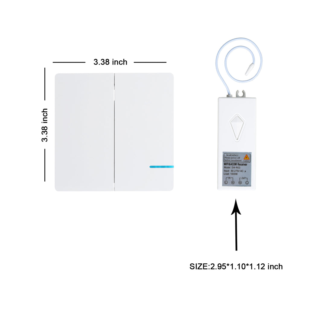 Smart Light Switch WiFi Wall Wireless 2-Gang with Remote Control and Timing Function E449633