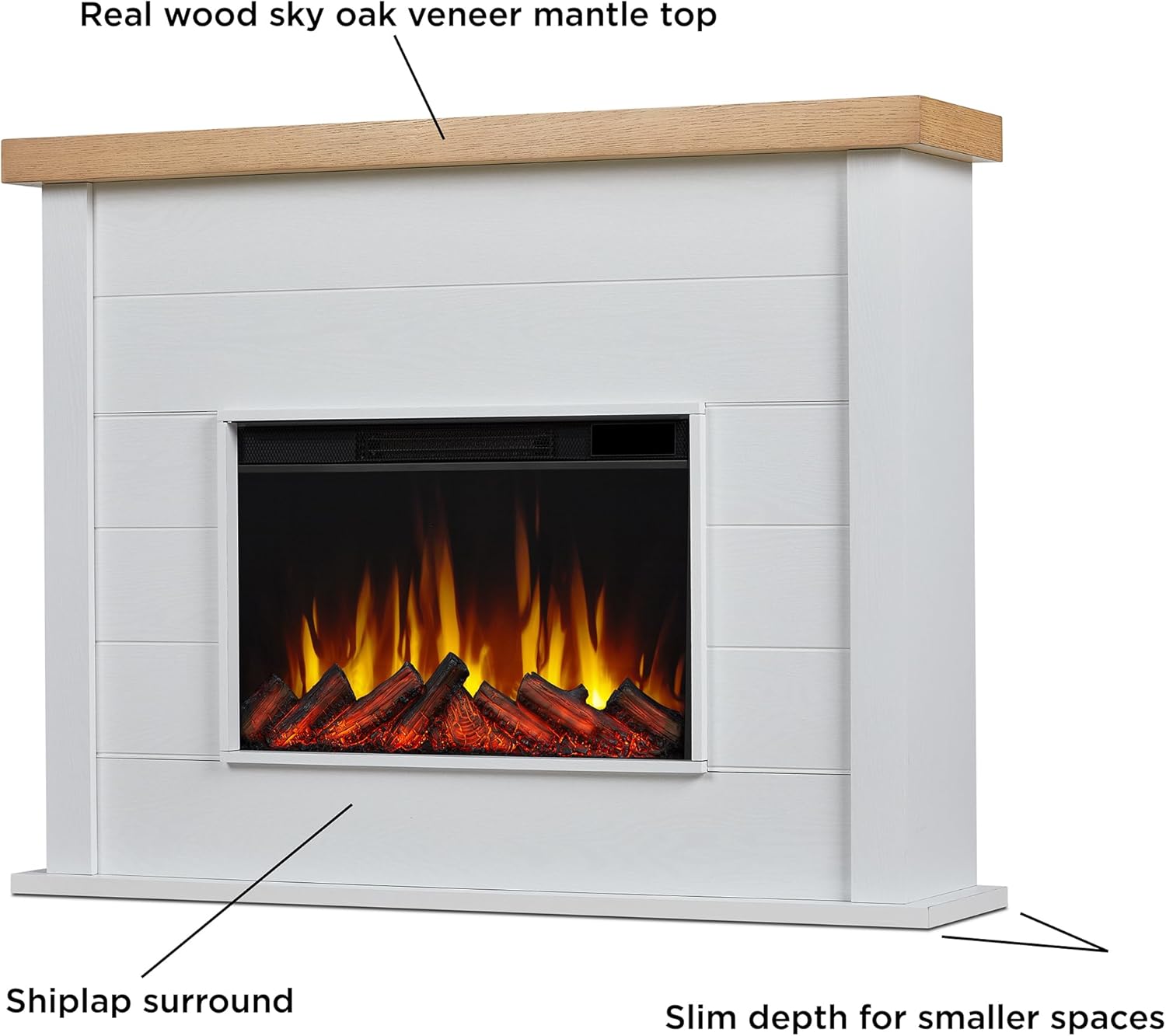 Slim Electric Fireplace with Mantel, Remote Control, White J14823