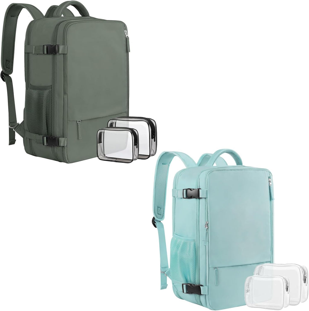 Large Travel Backpack for Women Men(Olive Green & Green), 40L Carry On Backpack, 17 Inch Laptop Waterproof Backpack, College Bookbag, Backpack for Women, as Person Item Flight Approved