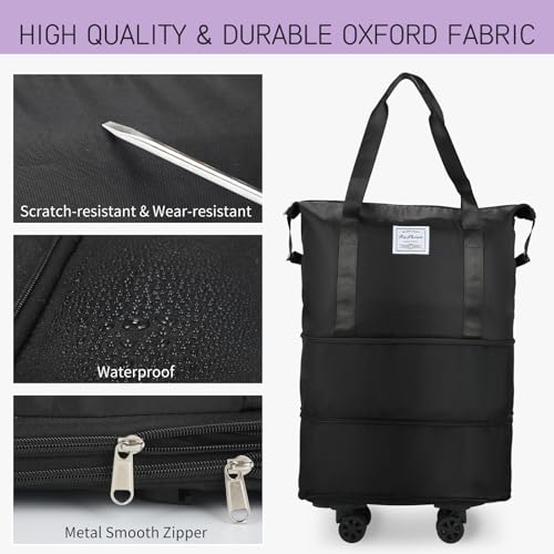 Rolling Duffel Bag, Expandable Carry-On with Wheels, Large Weekend Bag X2665