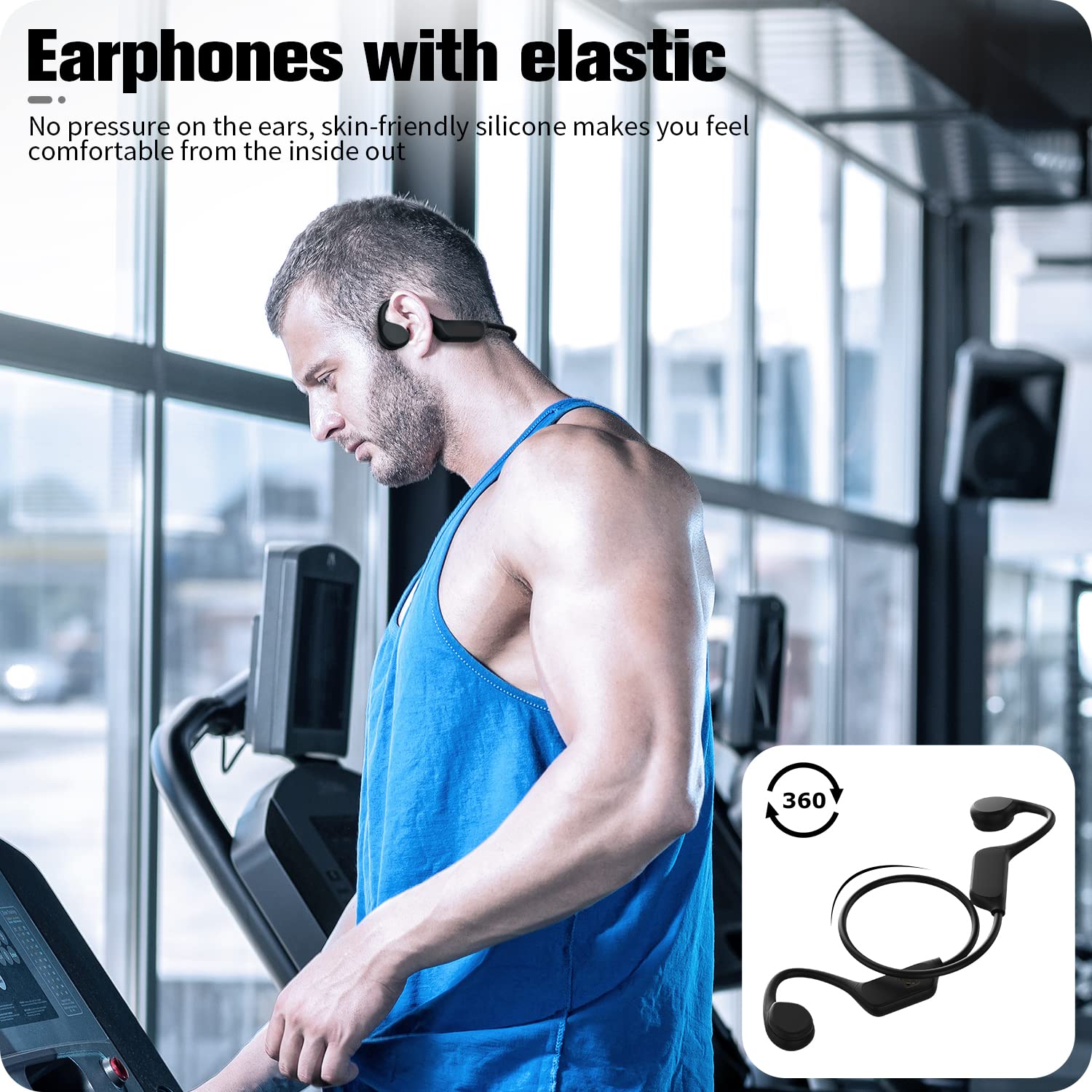 Wireless Bone Conduction Headphones, Open Ear, IP68 Waterproof, 32G Memory E168