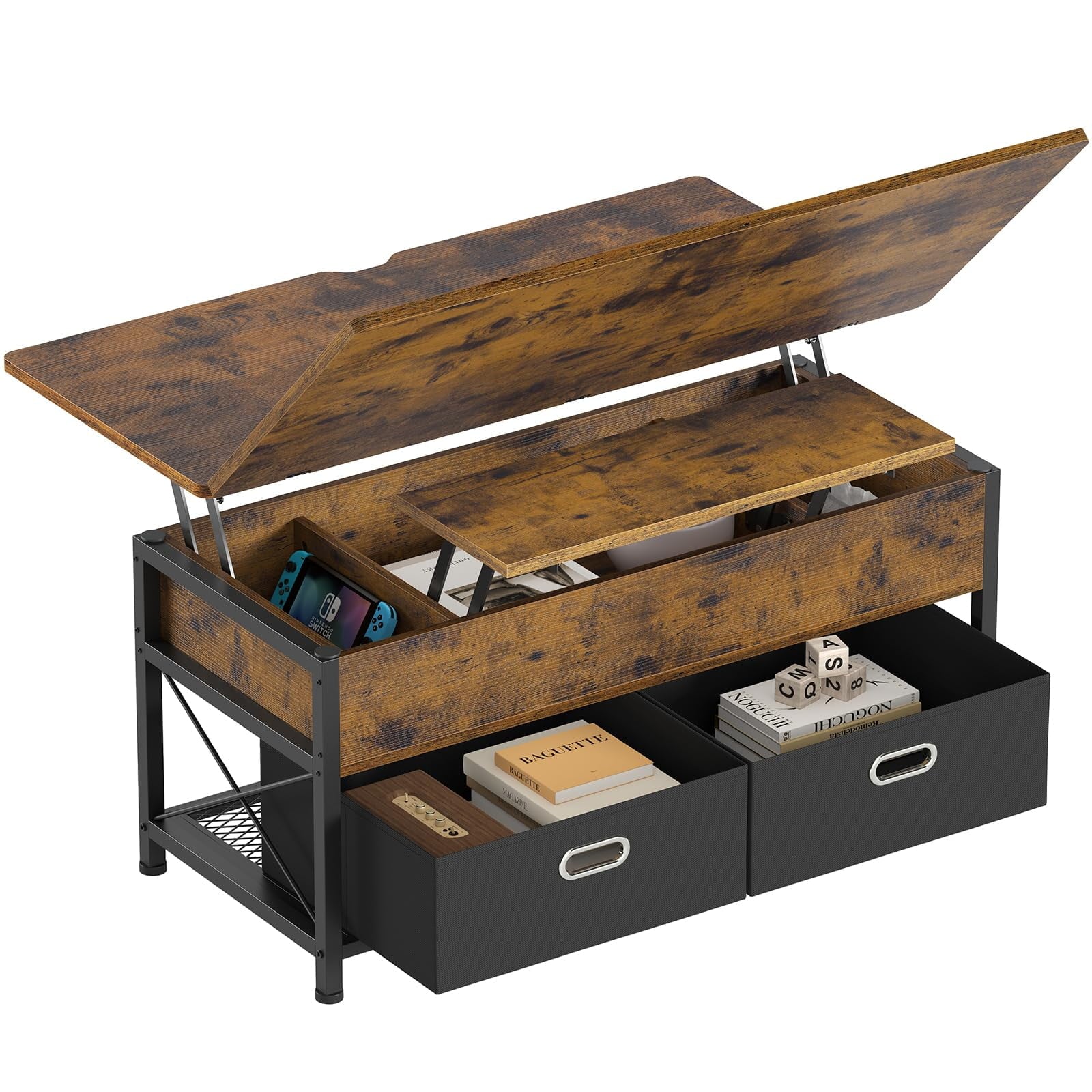 Lift Top Coffee Table with Storage Drawers, Rustic Brown J809657