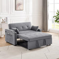 3 in 1 Convertible Sleeper Sofa Bed, Velvet Sofa Couch with Pull Out Bed, Modern Loveseat Sofa with Adjustable Backrest/Side Pockets/USB Charging/Cup Holders for Living Room Bedroom (Gray)