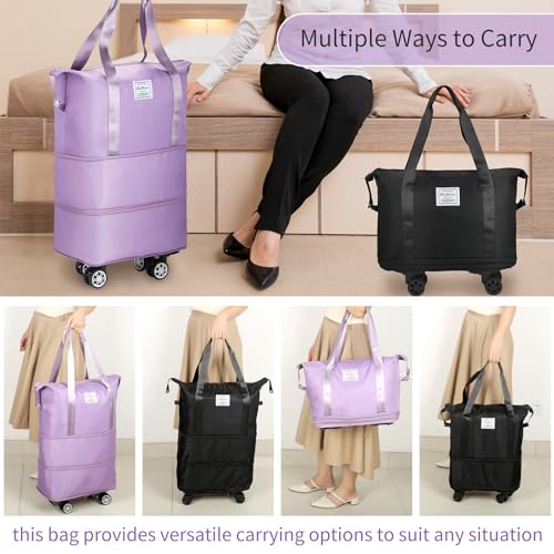 Rolling Duffel Bag, Expandable Carry-On with Wheels, Large Weekend Bag X2665