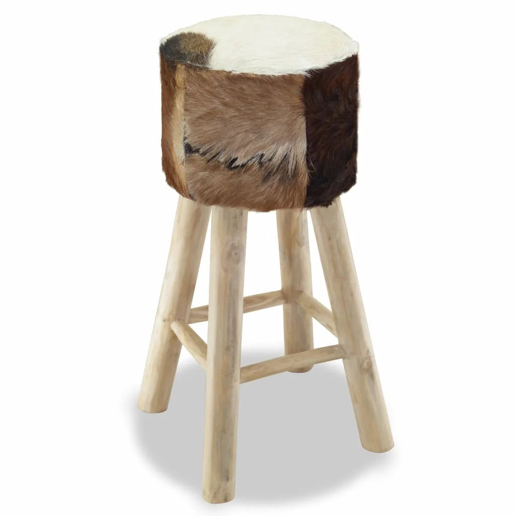 Bar Stool Real Leather and Solid Teak Wood Y431147