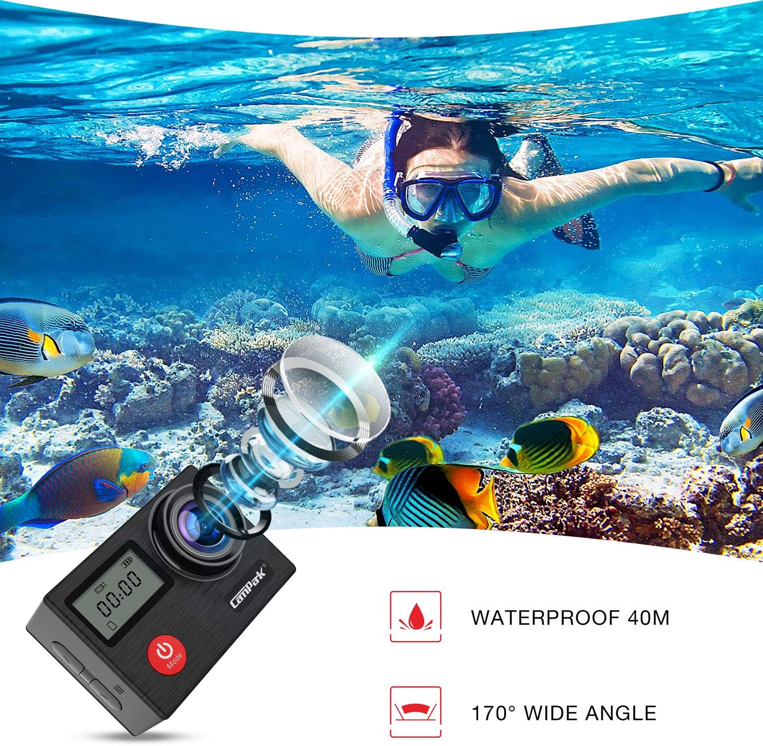 4K Waterproof Action Camera with Touch Screen and Remote Control O869794