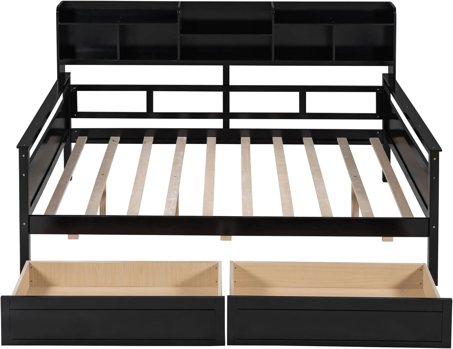 Wood Daybed with 2 Storage Drawers and Bedside Shelves O7841