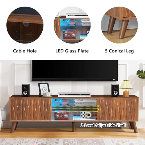 TV Stand and Coffee Table Set, Mid Century Modern with Sliding Doors, Marble Grain Wood, Black W635