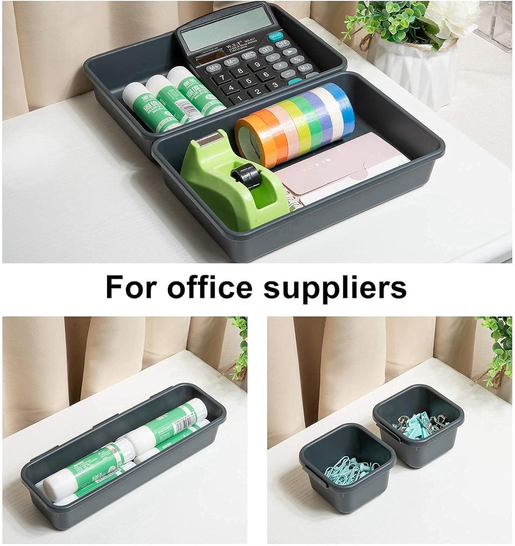 Clear Plastic Drawer Organizers Set, 3-Size Storage Bins for Bathroom, Makeup, and Kitchen D329486