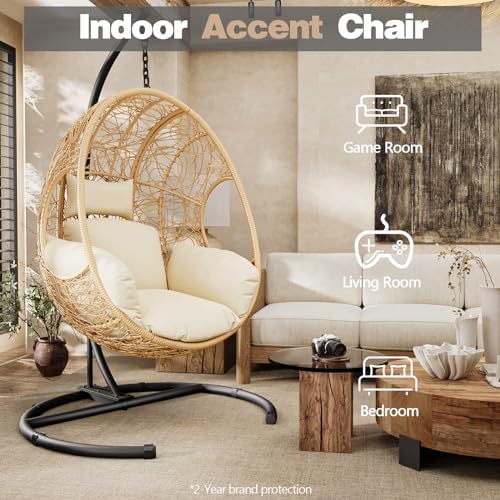 Outdoor Hanging Egg Chair with Stand, All Weather Wicker, Waterproof Cushion K978200