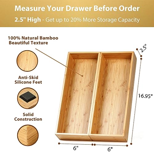 Bamboo Drawer Organizer with 5 Rearrangeable Bins X28592