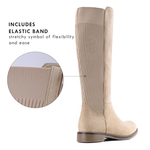 Women's Knee High Boots Flat Low Heel Stretchy Round Toe P555