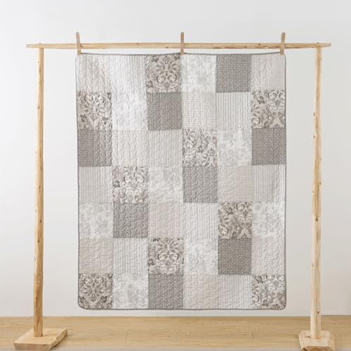 Pink Patchwork Cotton Quilted Throw Blanket 50x60 I4130