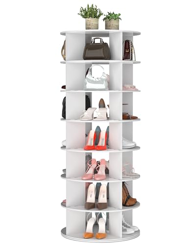 Rotating Shoe Rack 7-Tier Wood Shoe Organizer for Closet Holds 32 Pairs of Shoes 360° Spinning Shoe Rack Tower Space-Saving Shoe Storage Shelf