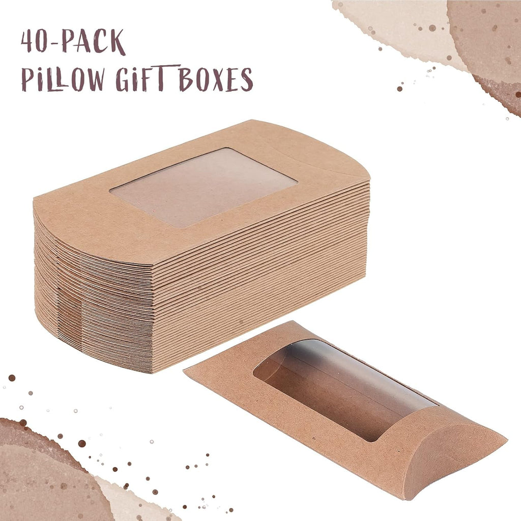 Kraft Pillow Gift Boxes with Windows, 40-Pack G985
