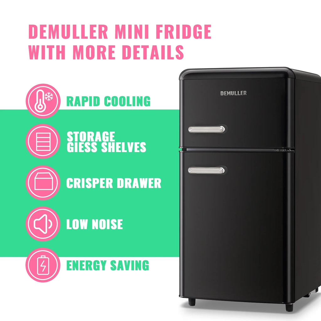 Mini Fridge Double Door 3.5 Cu. ft with Adjustable Temperature Control W356