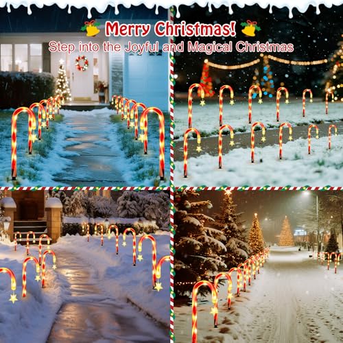 Solar Christmas Candy Cane Lights Outdoor, Pathway Stake Lights, 24 Pack G8137