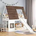 Twin-Over-Twin House Bunk Bed with Storage, Wooden Bunk Beds Frame with Staircase Compatible with, Teens, No Box Spring Needed(Gray+White) ，Queen Bed, YY-991