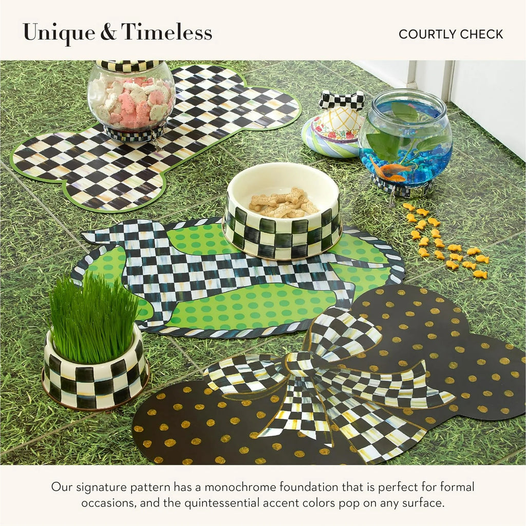 Pet Feeding Mat for Dogs and Cats, Bone-Shaped with Gold Dots X182917