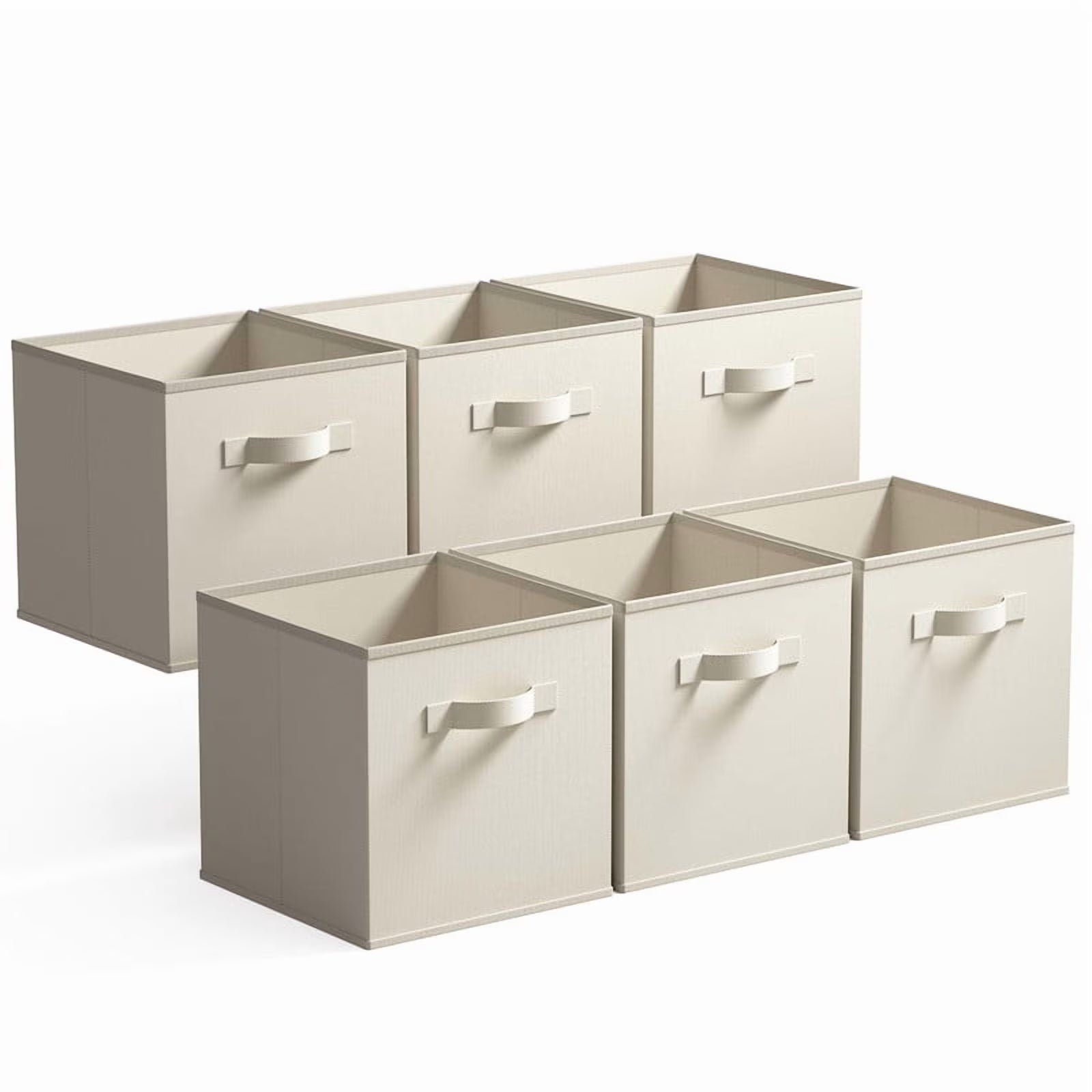 13 Inch Fabric Storage Cubes - Sturdy Collapsible Storage Bins &amp; Handle，Storage Organizer for Organizing, Beige Storage Baskets, 6-Pack