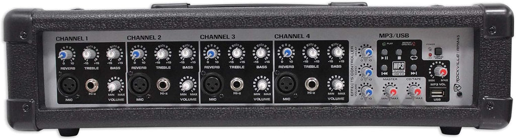 Rockville 12 Channel 4800w Powered Mixer, 7 Band EQ, Effects, USB, 48V (RPM109)