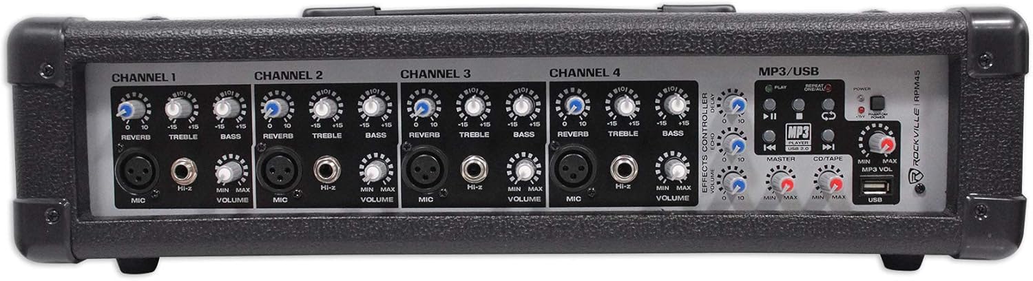 Rockville 12 Channel 4800w Powered Mixer, 7 Band EQ, Effects, USB, 48V (RPM109)