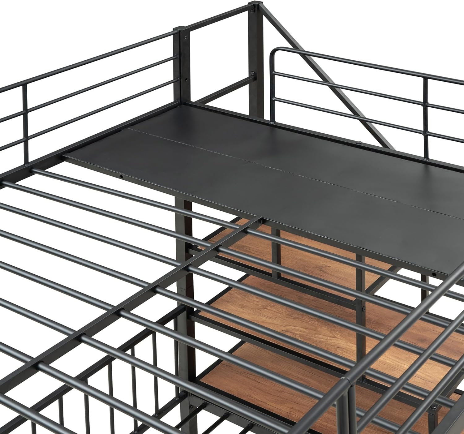 Triple Bunk Bed with Storage, Full over Twin & Twin, Separable into 3 Beds, Black V722106