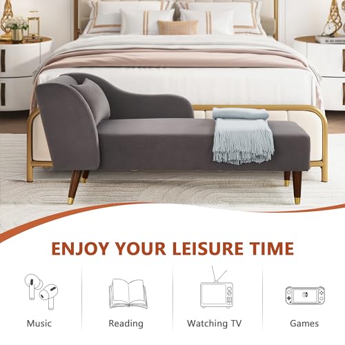 Velvet Chaise Lounge Chair with Pillow, Beige U5311