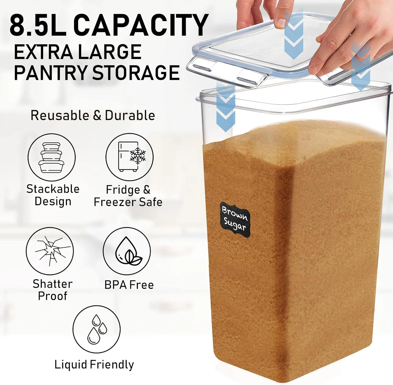 Extra Large Airtight Pantry Containers with Lids, Clear Plastic Storage for Flour Sugar Rice W85036