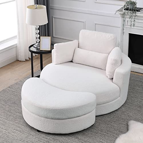 Oversized Swivel Accent Barrel Chair with 3 Pillows, Orange T6615