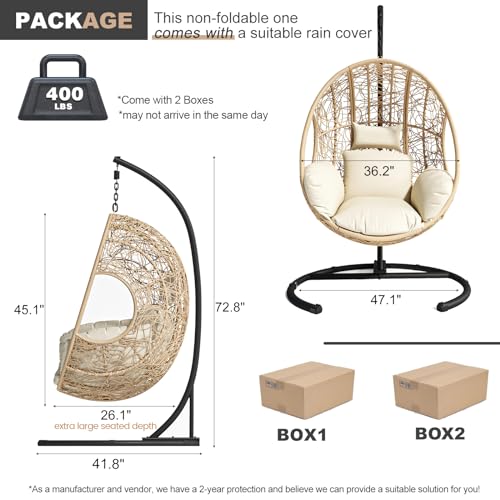 Outdoor Hanging Egg Chair with Stand, All Weather Wicker, Waterproof Cushion K978200