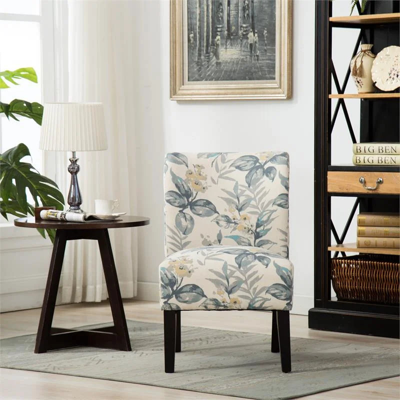 Blue Leaves Fabric Armless Accent Chair R383