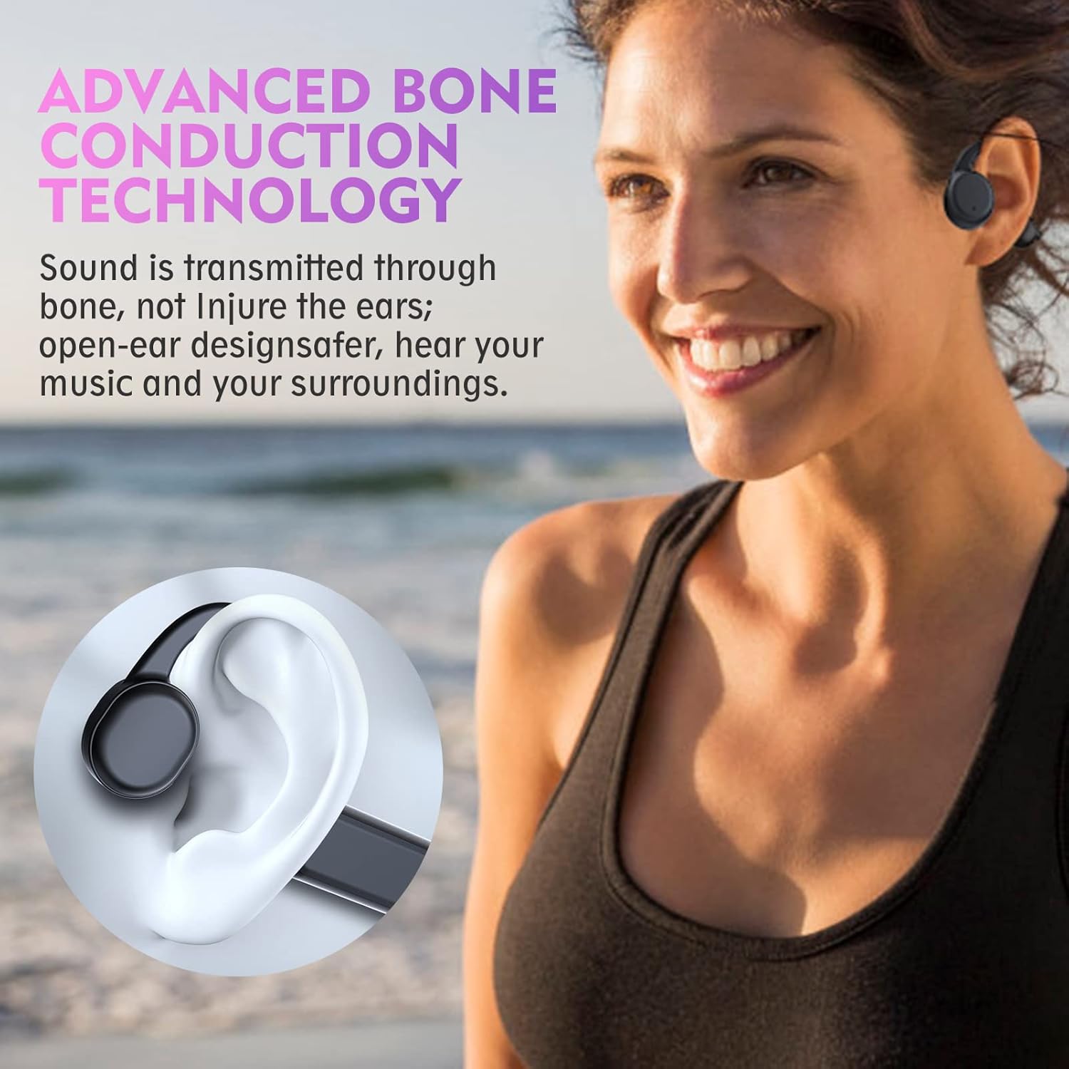 Wireless Bone Conduction Open Ear Sports Headset with Mic, 8G Memory, 2-Pack Q803552