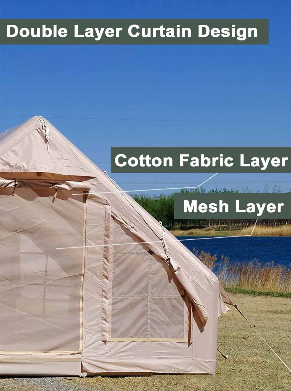 Inflatable Camping Tent with Electric Pump, Waterproof Windproof Oxford, Four Season Cabin Tent Z453