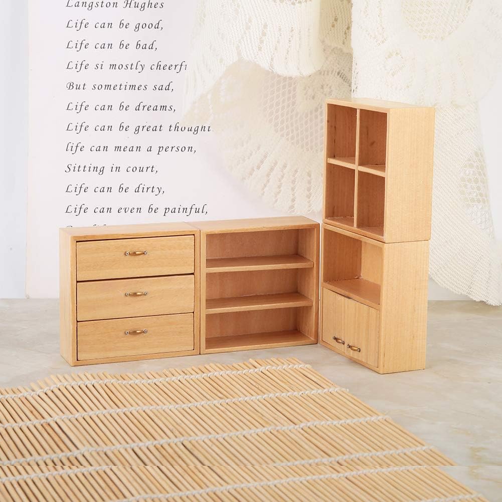 Dollhouse Cabinet Furniture Set, 4pcs Wooden DIY Dollhouse Accessories J24228