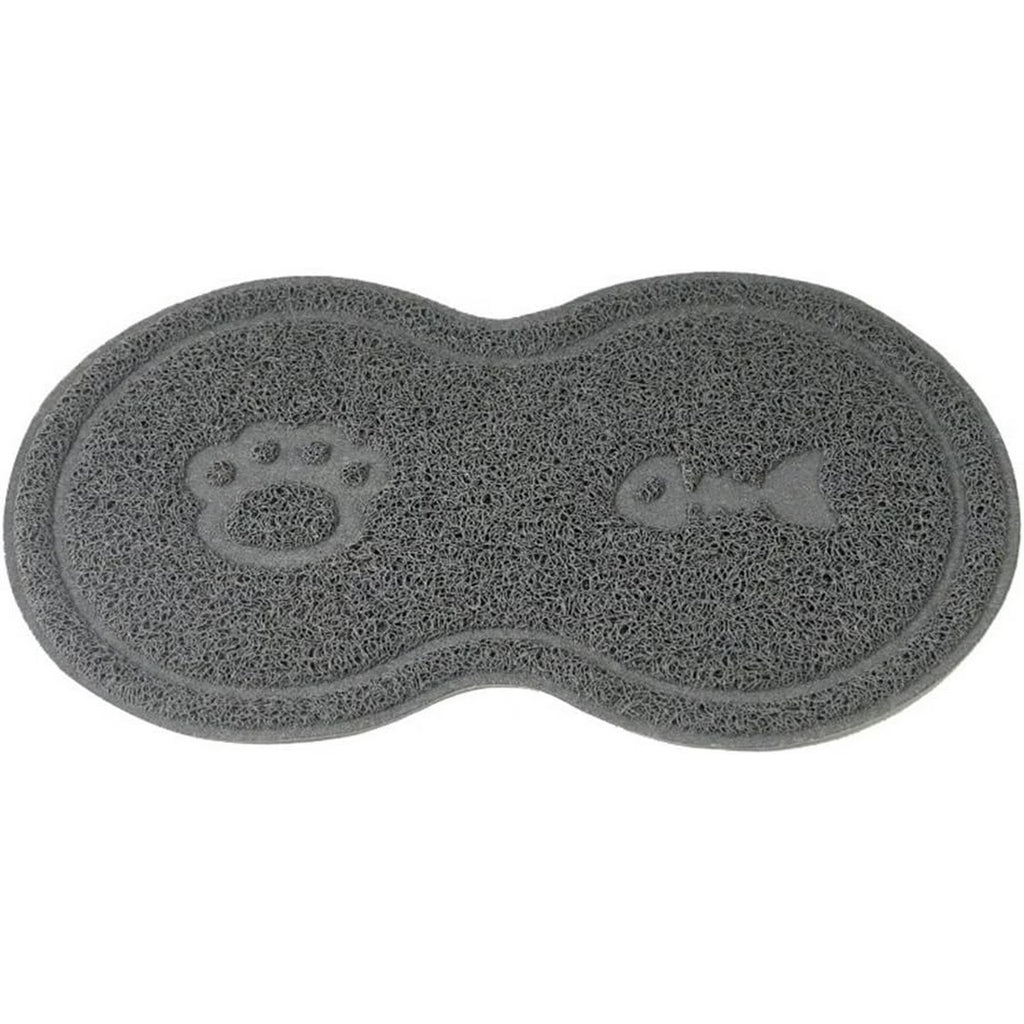 Waterproof Non-slip PVC Pet Feeding Mat with Paw Print &amp; Fishbone Design, Gray