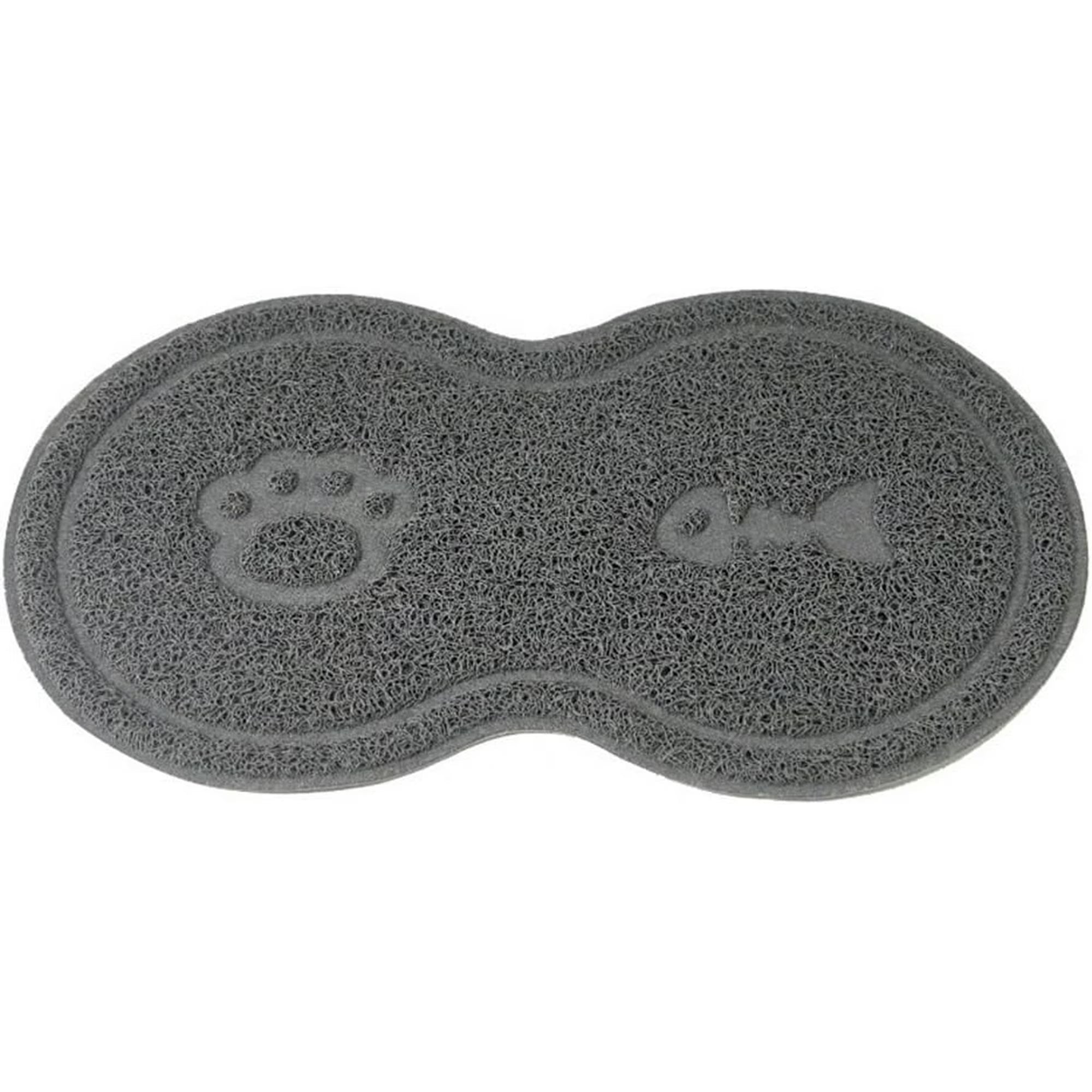 Waterproof Non-slip PVC Pet Feeding Mat with Paw Print &amp; Fishbone Design, Gray