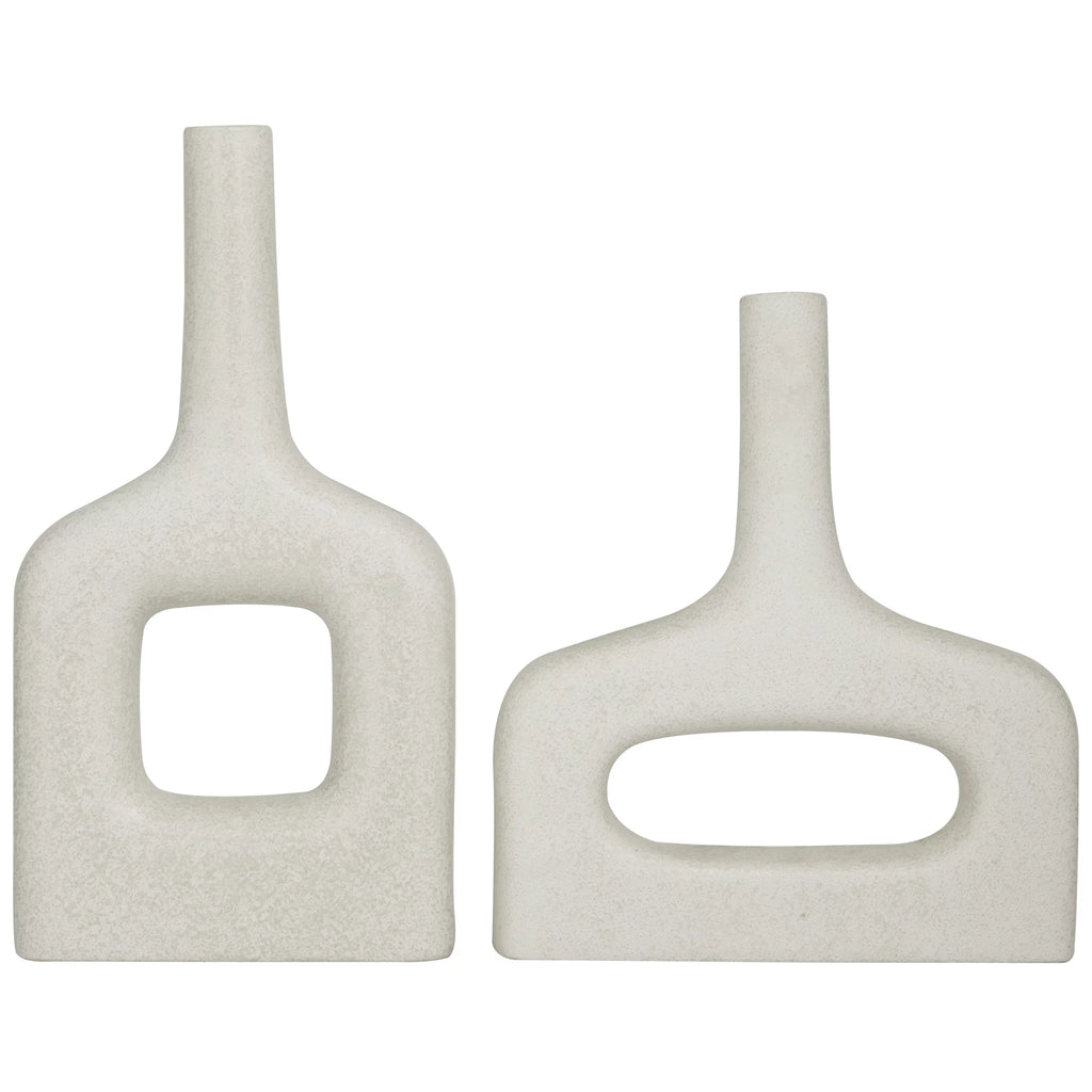 Donut Shaped White Ceramic Vase, Set of 2 Z5447