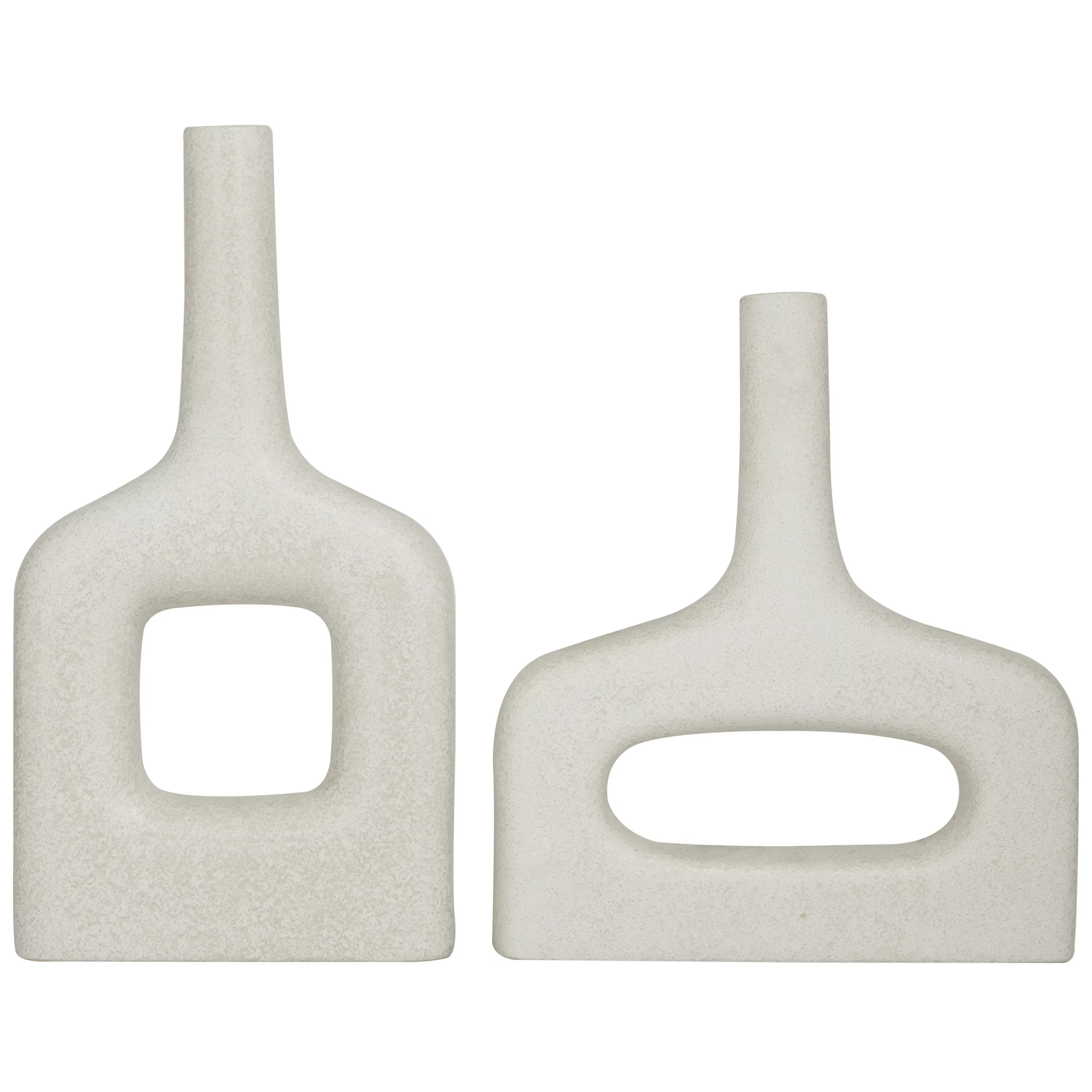 Donut Shaped White Ceramic Vase, Set of 2 Z5447