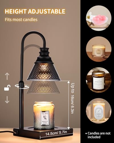 Candle Warmer Lamp with Timer and Dimmer, Height Adjustable, 3 Bulbs, Black F785934