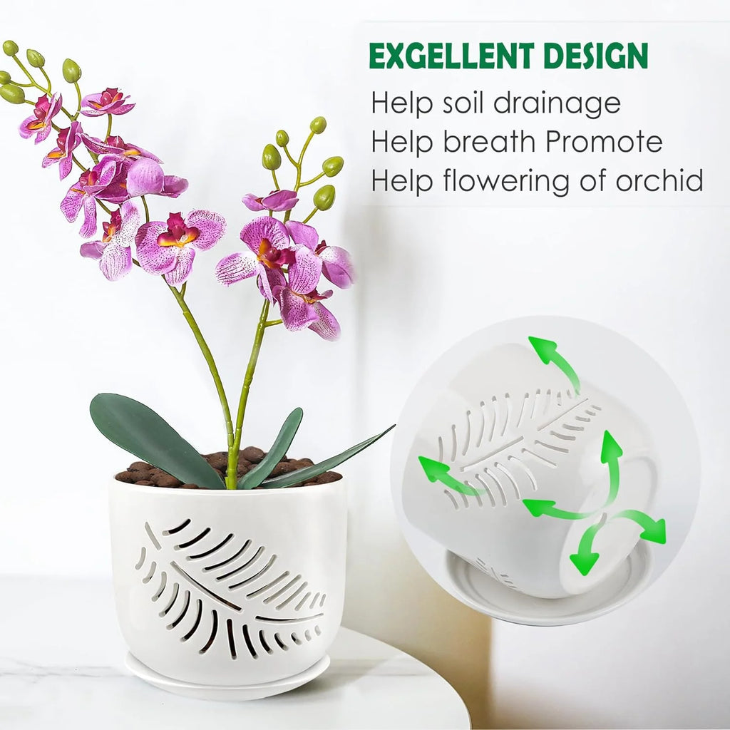 Ceramic Orchid Pots with Holes for Repotting, Indoor/Outdoor Planters, 2 Pack D646462