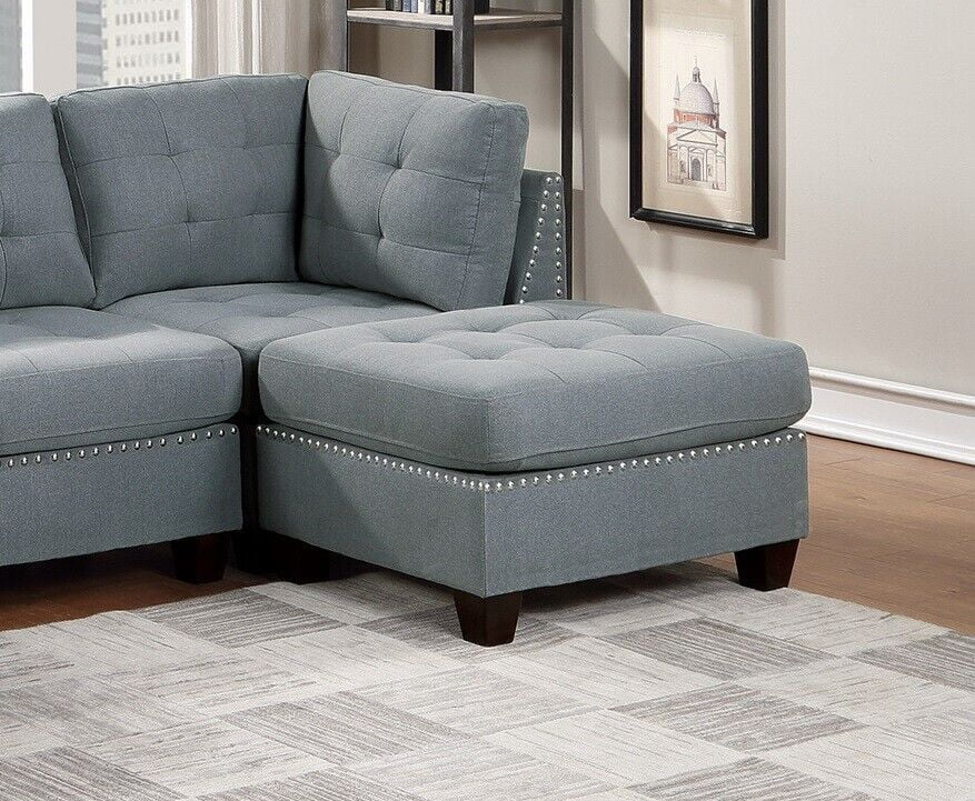Gray Fabric Tufted 6pc U-Sectional Couch with Ottomans D12488
